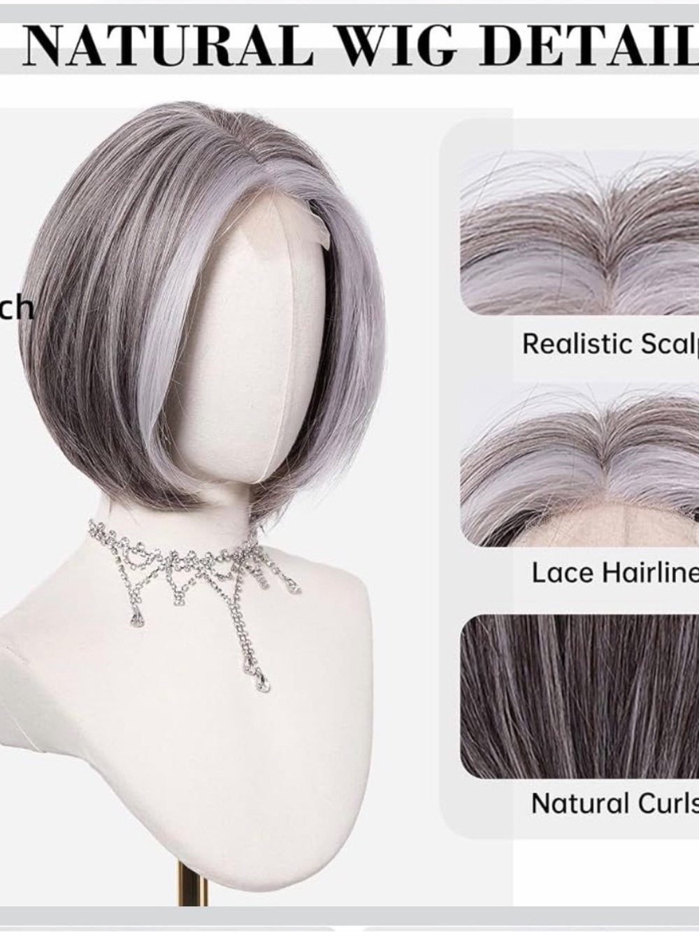 Testar Grey Mixed White Wig for Women Short Salt and Pepper Straight Lace Front - Picture 5 of 8